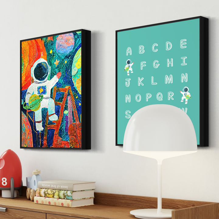 Astronaut on a ladder framed Wall Artwork