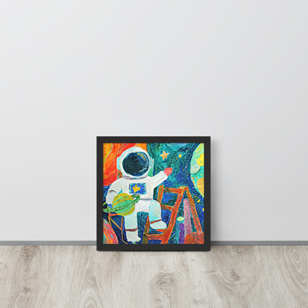 Astronaut on a ladder framed Wall Artwork