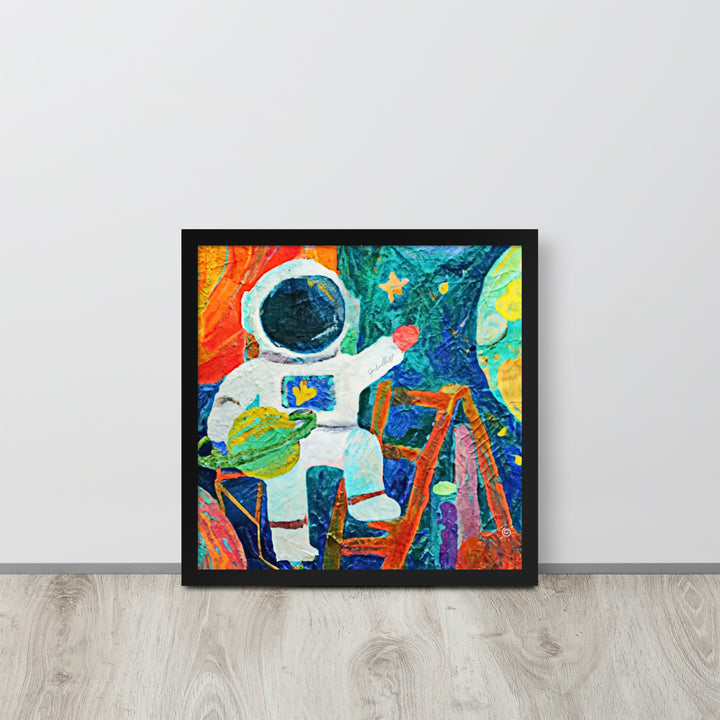 Astronaut on a ladder framed Wall Artwork