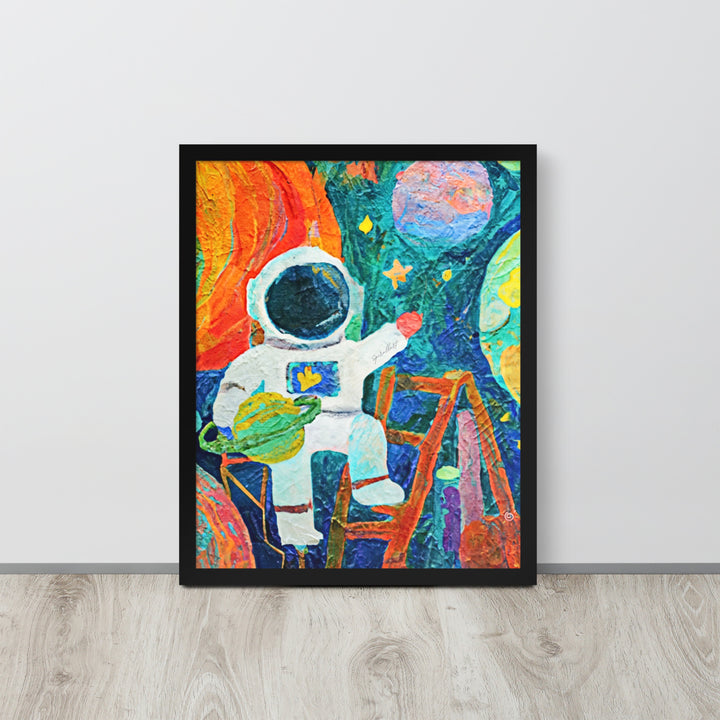 Astronaut on a ladder framed Wall Artwork