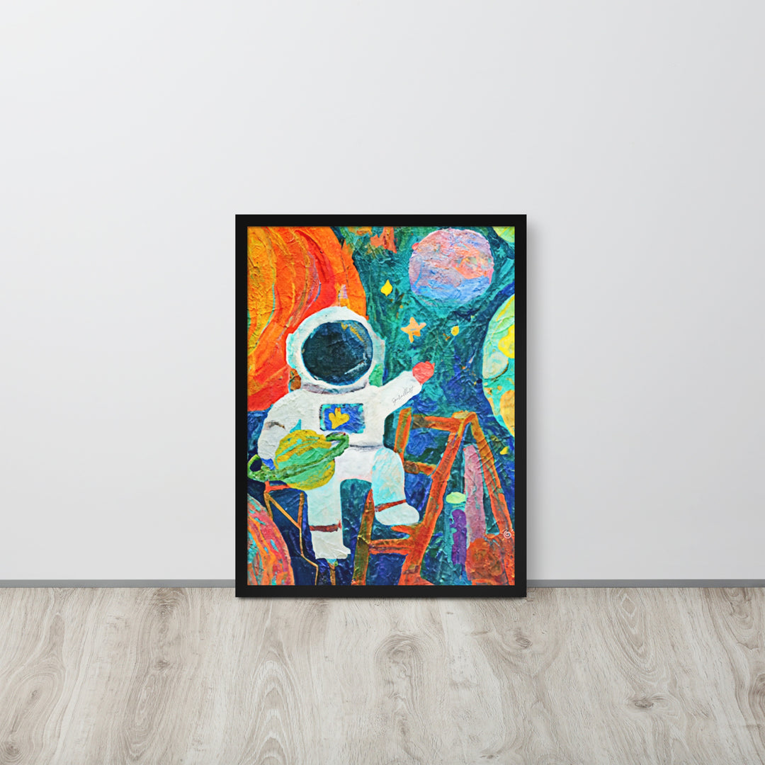 Astronaut on a ladder framed Wall Artwork