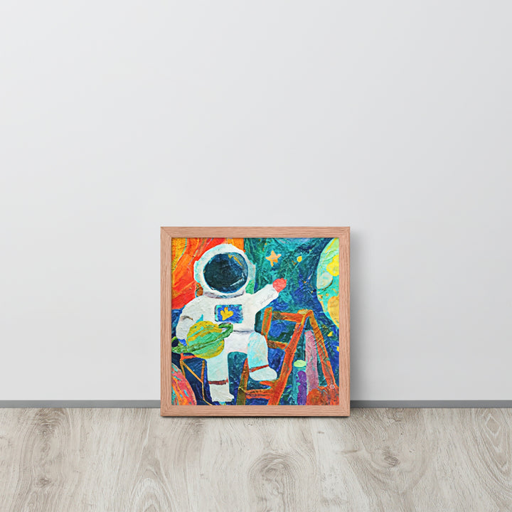 Astronaut on a ladder framed Wall Artwork