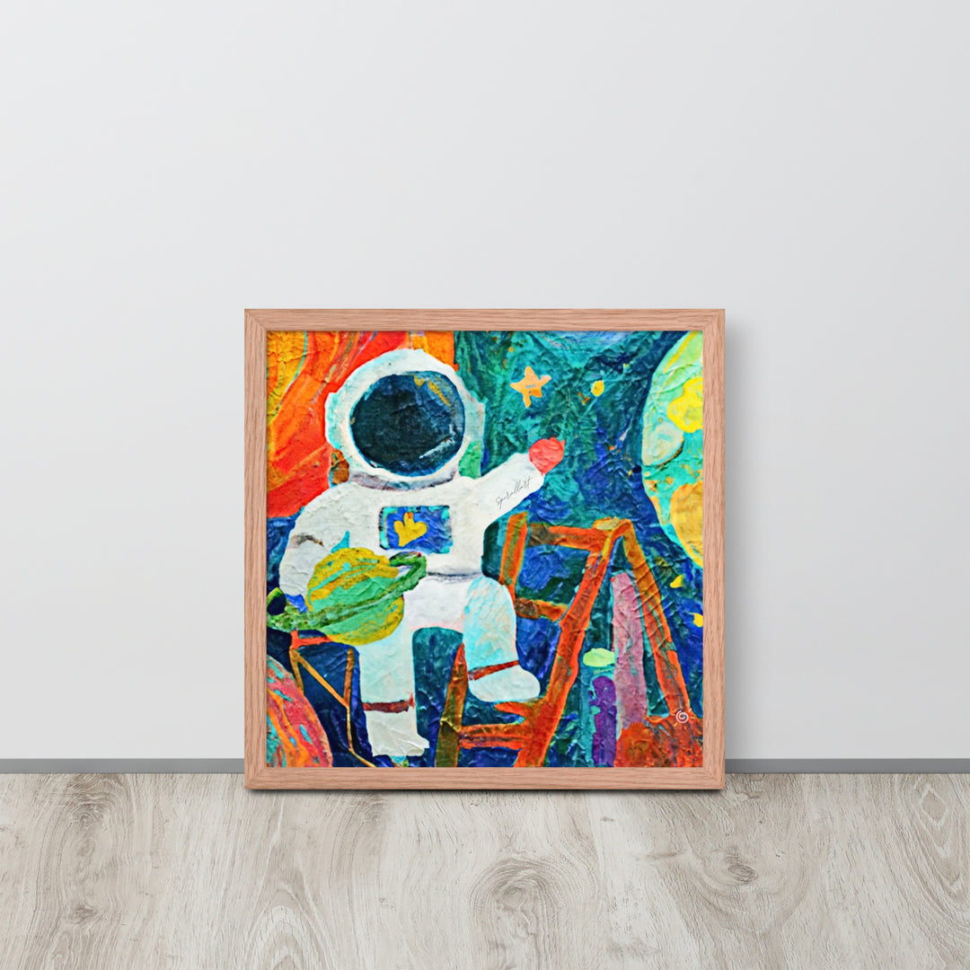 Astronaut on a ladder framed Wall Artwork