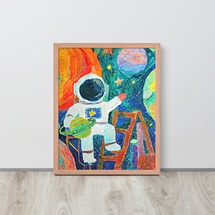 Astronaut on a ladder framed Wall Artwork