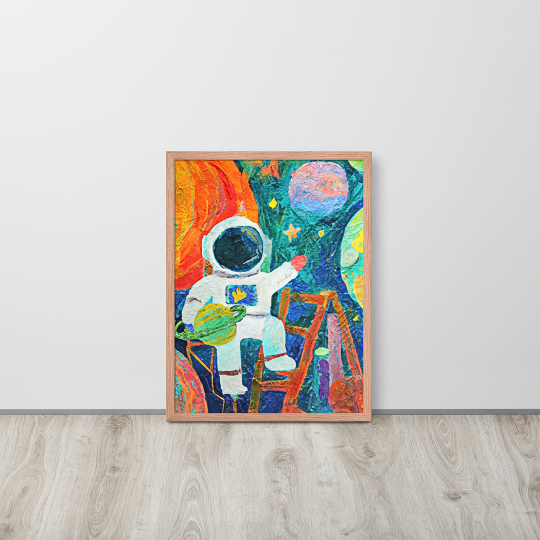 Astronaut on a ladder framed Wall Artwork