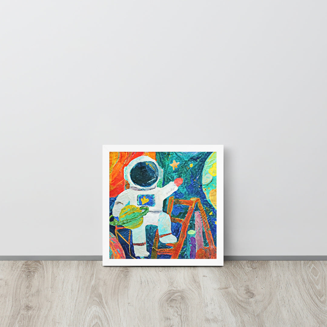 Astronaut on a ladder framed Wall Artwork