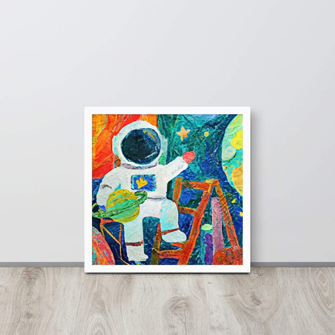 Astronaut on a ladder framed Wall Artwork