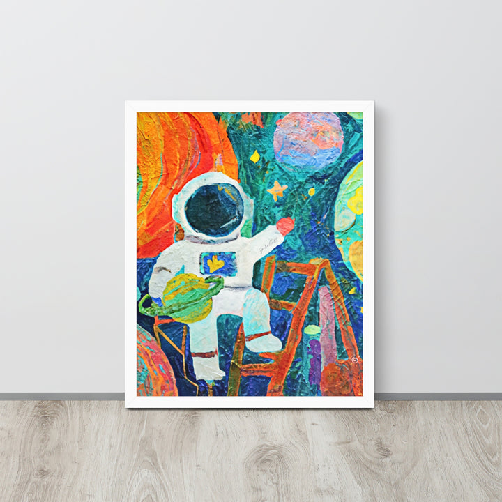 Astronaut on a ladder framed Wall Artwork