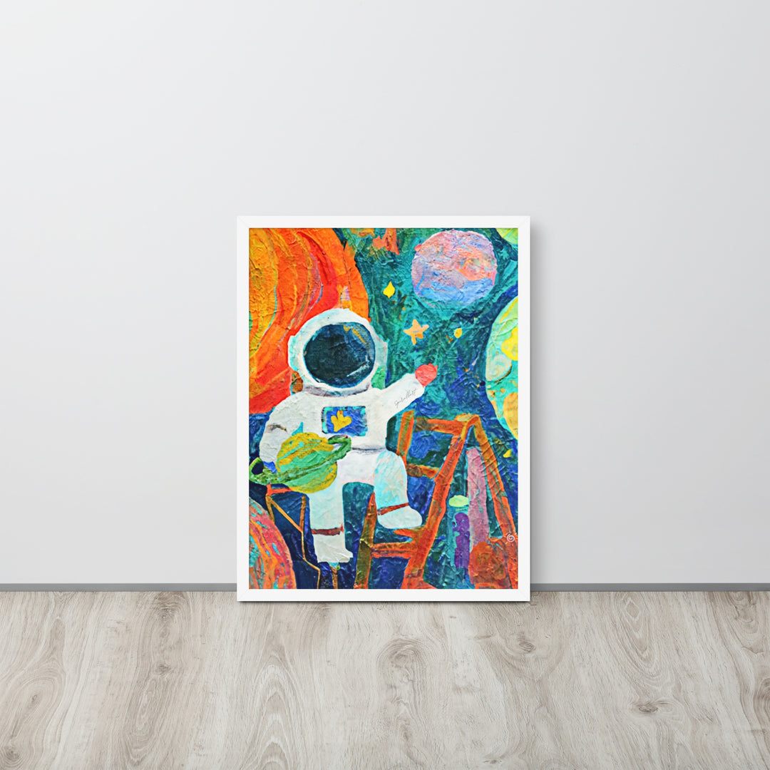 Astronaut on a ladder framed Wall Artwork